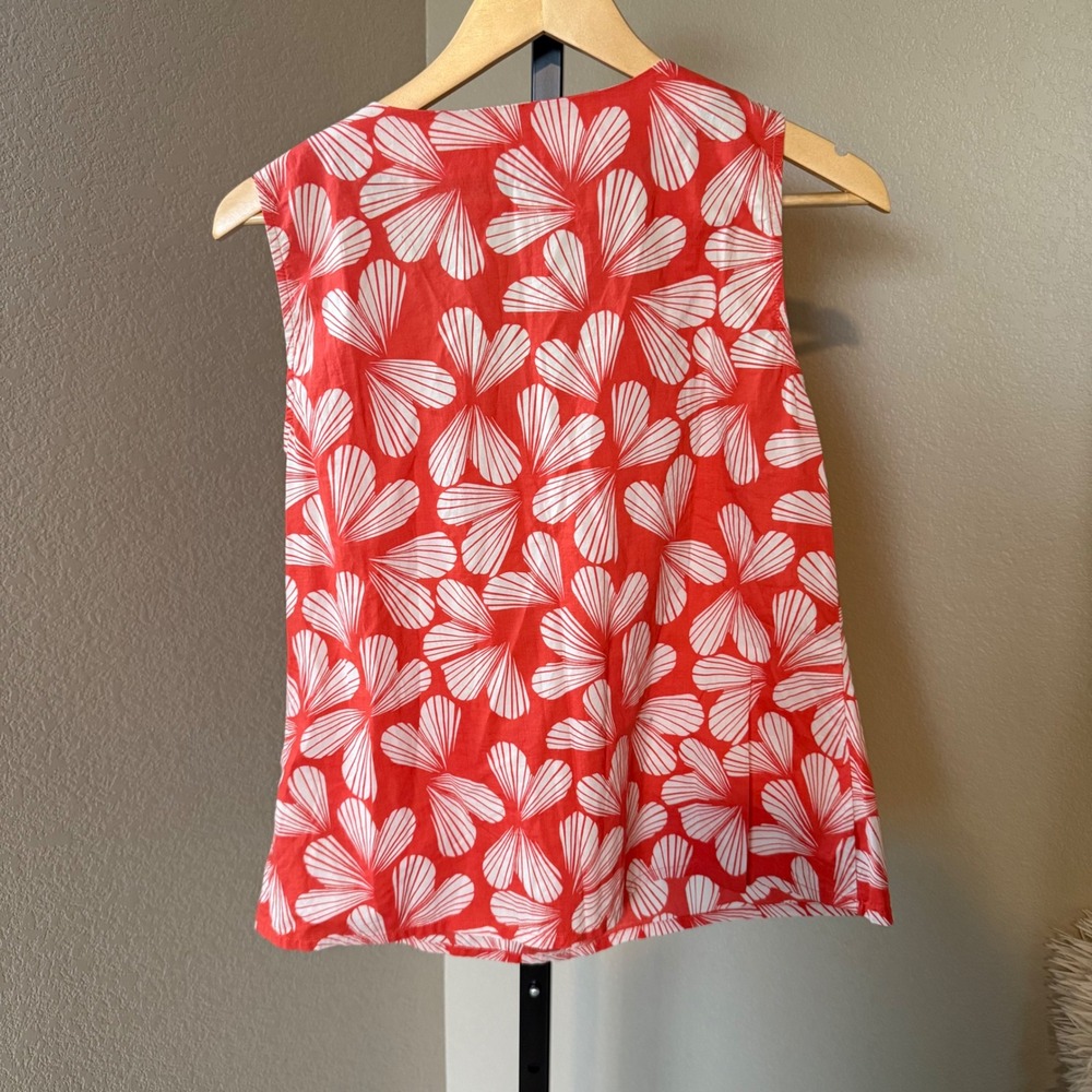 Boden Sleeveless Top Floral Beaded Neckline Coral White Cotton Blouse Size US 10 - Picture 4 of 8